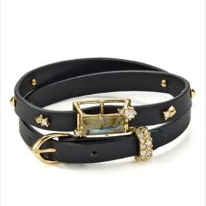 Alexis Bittar Studded Leather Wrap Bracelet Chocker Gold Stone